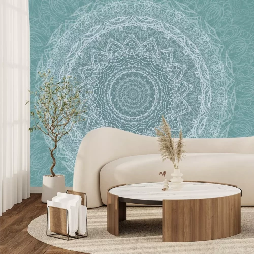Papier peint  Croquis blanc de mandala dans un décor bleu