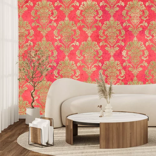 Papier peint  Motif baroque sur fond rouge