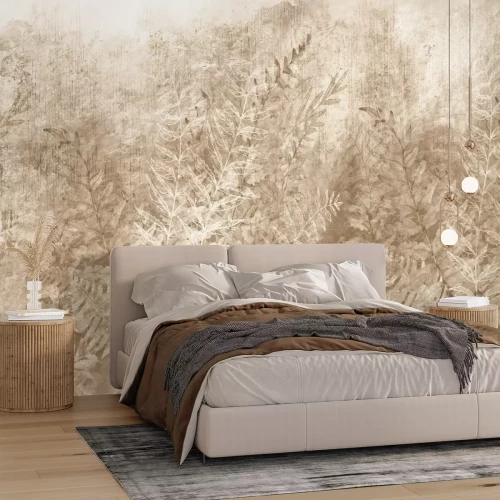 Papier peint  Feuilles brunes délicates sur un fond clair