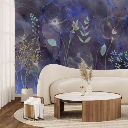 Papier peint  Coquelicots sauvages délicats avec décoration dorée