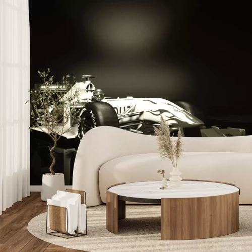 Papier peint  Photo en noir et blanc d'une Formule 1 avec pilote