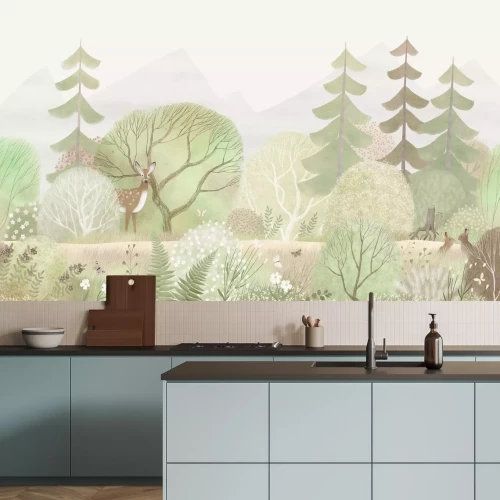 Papier peint  Forêt aquarelle plantes et animaux de la forêt illustration