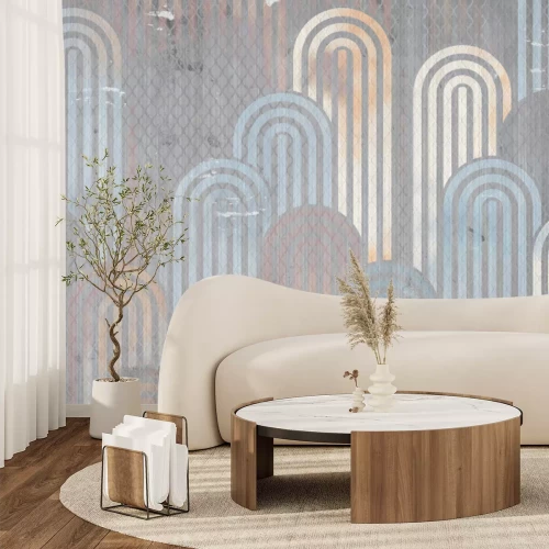 Papier peint  Formes géométriques et arches sur fond texturé motif moderne