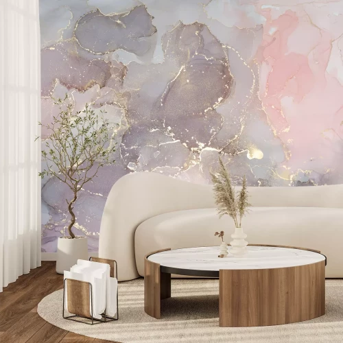 Papier peint  Marbre rose et violet avec éléments dorés motif décoratif