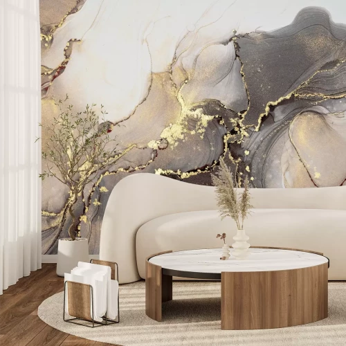 Papier peint  Motif marbré en style aquarelle avec de l'or