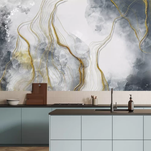 Papier peint  Lignes dorées sur fond marbré abstrait et texturé