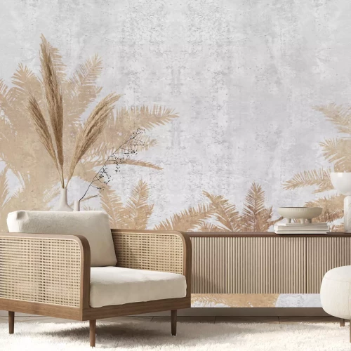 Papier peint  Palmiers tropicaux sur fond béton texturé style loft