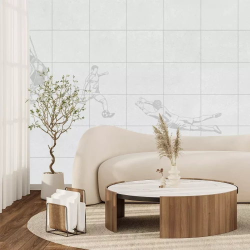 Papier peint  Ballon de football dans le filet et joueurs sur fond texturé