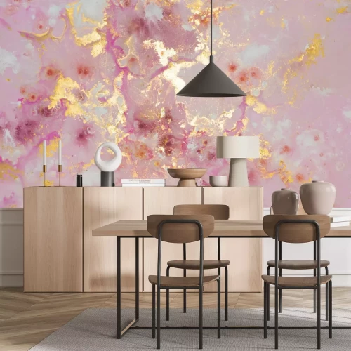 Papier peint  Texture marbre rose abstraite avec ornements dorés
