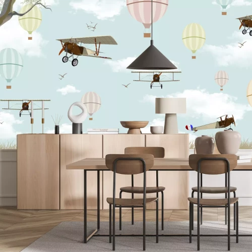 Papier peint  Avions et ballons sur un ciel avec des nuages