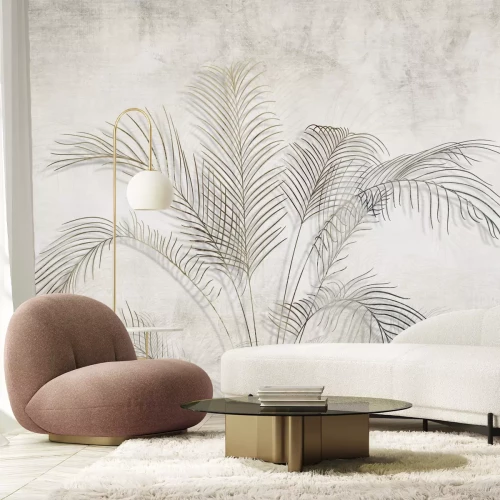 Papier peint  Feuilles de palmier délicates sur fond en béton