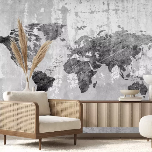 Papier peint  Carte du monde moderne sur fond en béton