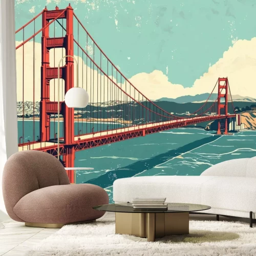 Papier peint  Pont peint sur fond de métropole