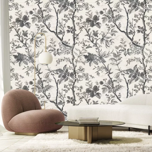 Papier peint  Motif monochromatique avec des branches et des feuilles