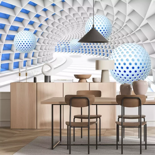 Papier peint  Tunnel futuriste avec sphères ajourées en 3D