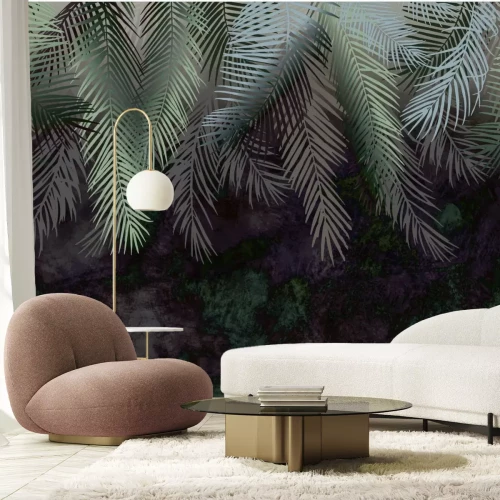 Papier peint  Feuilles de palmier sur fond sombre