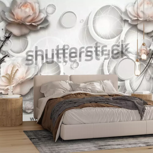 Papier peint  Fleurs et anneaux abstraits en 3D