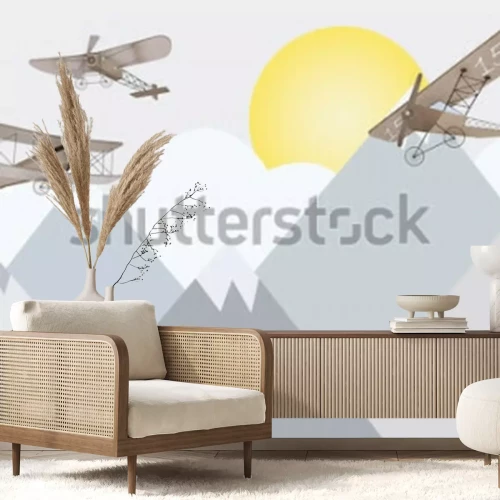 Papier peint  Biplans de contes de fées survolant les montagnes