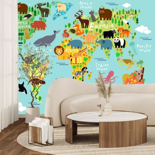 Papier peint  Animaux de bande dessinée sur les continents