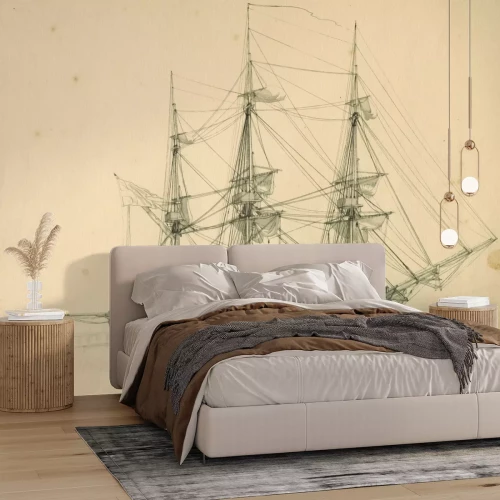 Papier peint  Croquis d'un voilier sur une texture