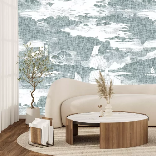 Papier peint  Voiliers avec un phare sur un fond abstrait