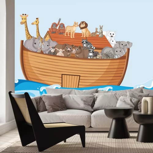 Papier peint  Bateau avec des animaux sur les vagues de la mer