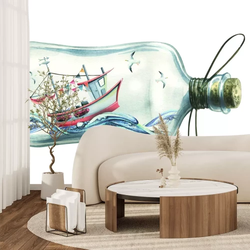 Papier peint  Bateau sur la mer dans une bouteille en verre