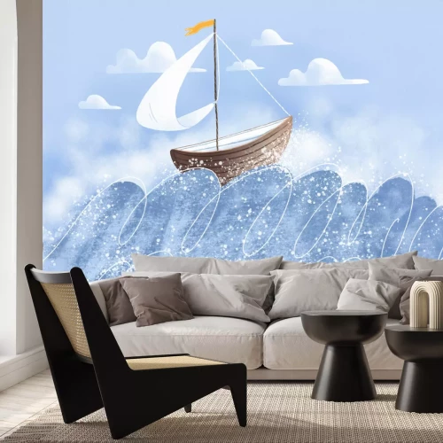 Papier peint  Bateau à voile sur une mer agitée