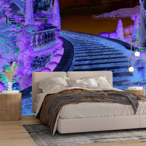 Papier peint  Escaliers anciens parmi les fleurs et les plantes