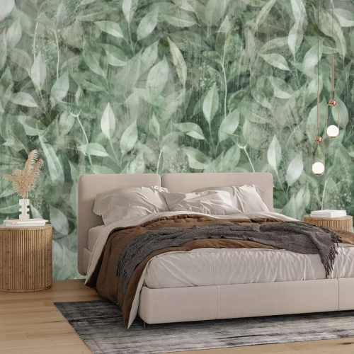 Papier peint  Fond botanique vert avec des feuilles