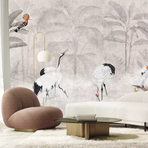 Papier peint  Paysage tropical avec des grues dans la jungle