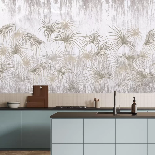 Papier peint  Motif botanique avec des feuilles sur fond en béton