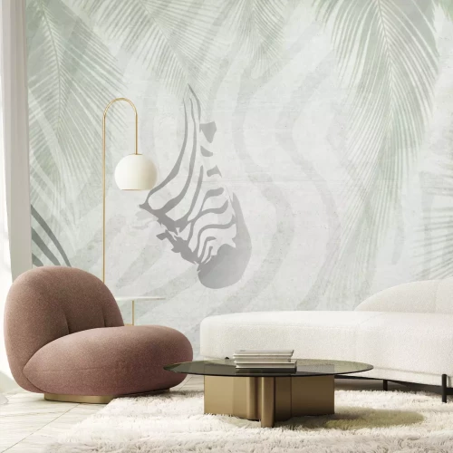 Papier peint  Modèle de zèbre animal et feuilles de palmier