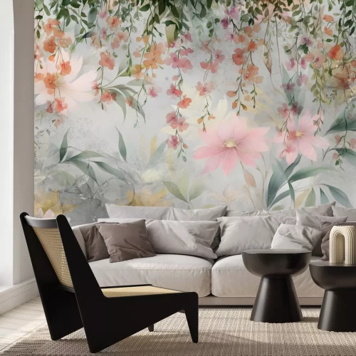 Papier peint  Fleurs de printemps sur fond aquarelle