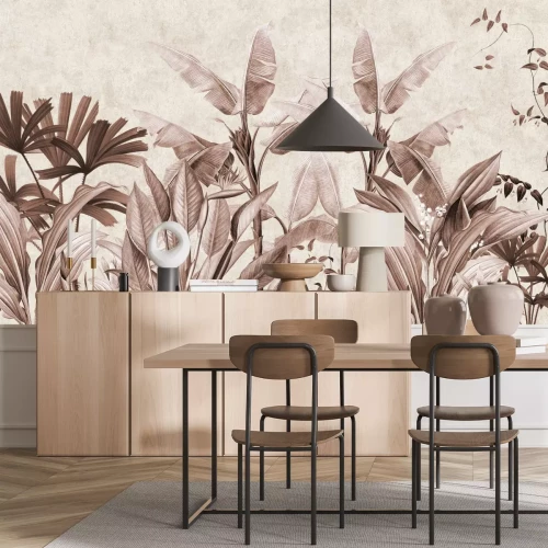 Papier peint  Plantes tropicales en bronze sur fond en béton