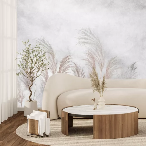 Papier peint  Herbes et Feuilles d'Eucalyptus sur un Fond en Béton