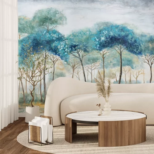 Papier peint  Paysage Pittoresque avec des Arbres Bleus