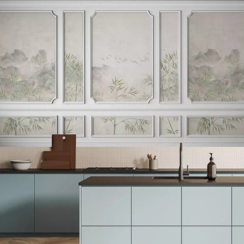 Papier peint  Paysage avec Plantes Vertes en Stuc