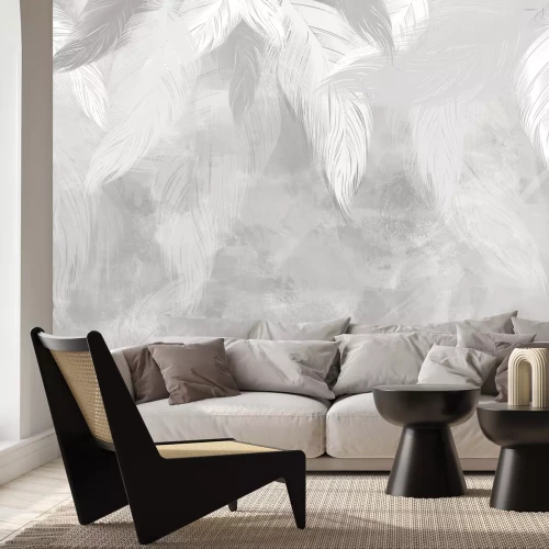 Papier peint  Plumes Claires sur Fond en Béton