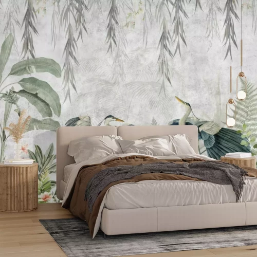 Papier peint  Plantes tropicales et hérons dans la jungle