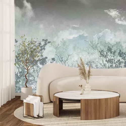 Papier peint  Silhouettes d'arbres sur un fond aquarelle