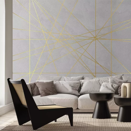 Papier peint  Lignes dorées sur imitation béton une composition moderne
