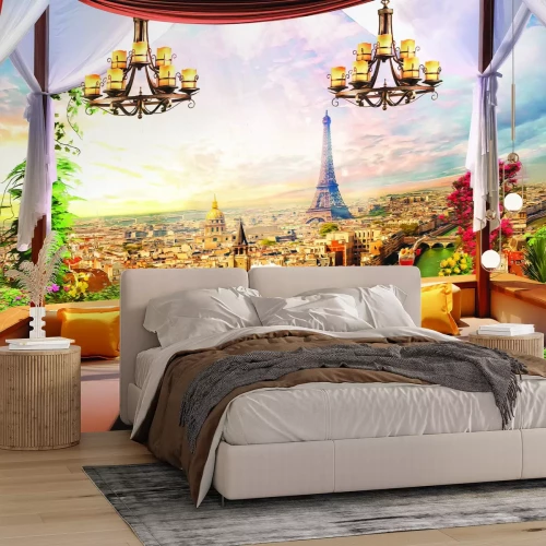 Papier peint  Vue de Paris depuis un balcon au coucher du soleil