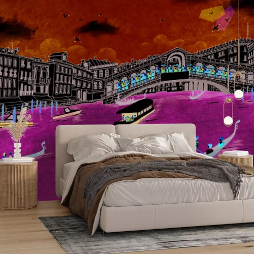 Papier peint  Pont du Rialto dessiné à la main avec des gondoles