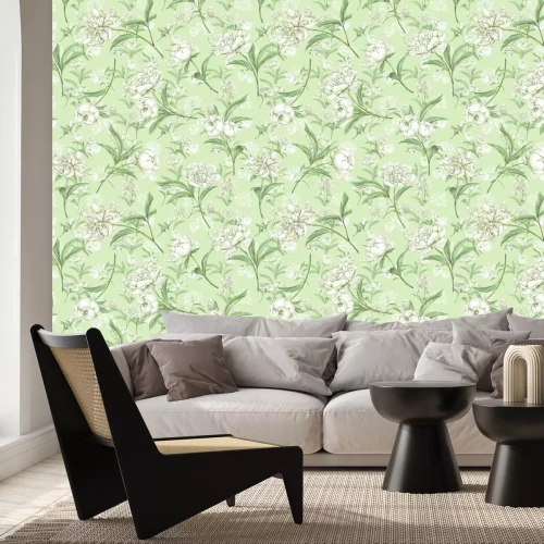 Papier peint  Pivoines blanches délicates dans le vert