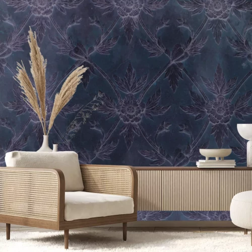 Papier peint  Stuc floral sur fond de béton