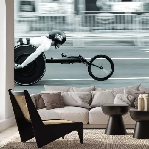 Papier peint  Coureur en fauteuil roulant de course à pleine vitesse