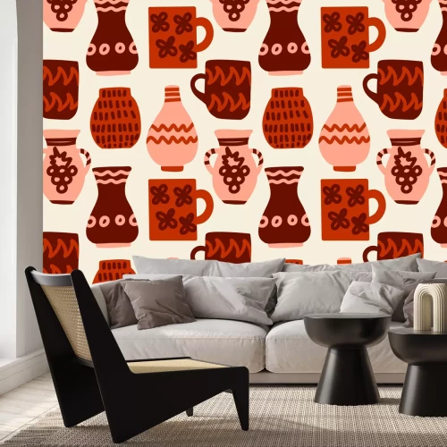 Papier peint  Pichets en argile décorés à la main