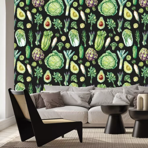 Papier peint  Divers légumes sur fond noir