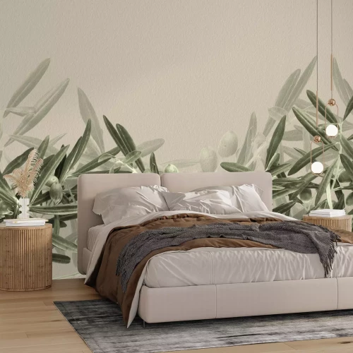 Papier peint  Branches d'olivier délicates sur fond clair